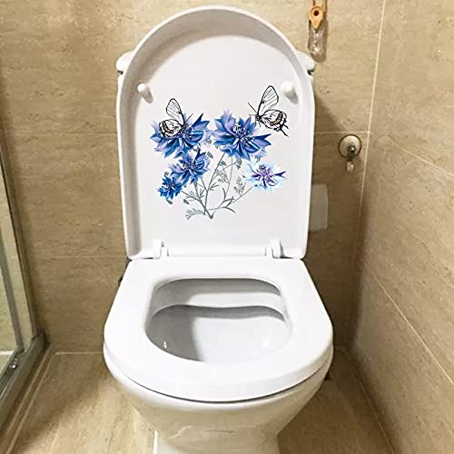 SHMAZ Aufkleber 23,7 × 23 cm Blau Blumen Schmetterling Schlafzimmer Wanddekoration Moderne Kunst WC WC Aufkleber von SHMAZ