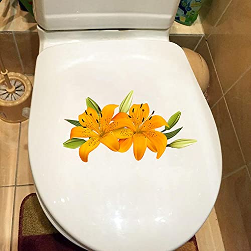 SHMAZ Deckel Aufkleber Orange Lilie Blume Zweig Toilette Kreative Dekoration Hauptschlafzimmer Wandaufkleber von SHMAZ