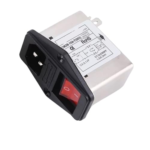 SHMKBDPF CW2B-10A-T 003 Einphasen-AC-Steckdose, Netzfilter, störungsfrei, 220 V, roter Schalter mit Sicherung(CW2B -10A -T -003) von SHMKBDPF