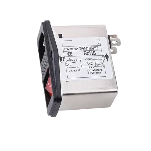 SHMKBDPF CW2B-10A-T 003 Einphasen-AC-Steckdose, Netzfilter, störungsfrei, 220 V, roter Schalter mit Sicherung(CW2B -6A -T -003) von SHMKBDPF