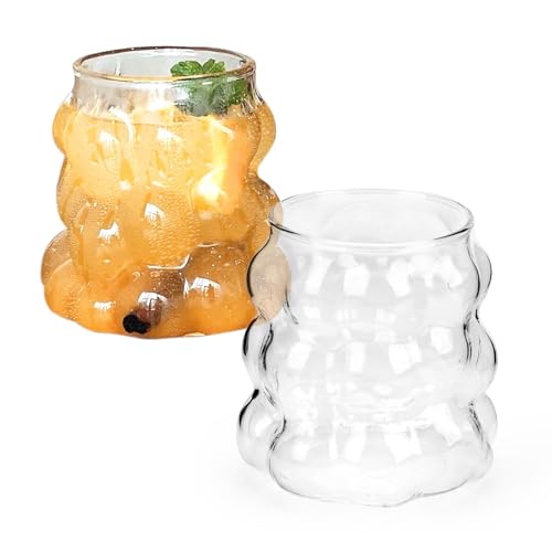 SHMSHNG 4 Stück Gläser & Trinkgeschirr, 350ml Wassergläser Set, Bubble Glas für Eiskaffee Latte Macchiato, Matcha Glas Mojito Gläser, Fancy Trinkgläser, Spülmaschinenfest von SHMSHNG