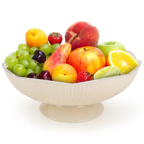 SHMSHNG Obstschale, Lebensmittelqualität PET Obstkorb, Obstschalen 25 x 13 x 11cm, Abnehmbar Obstschale Modern mit Drainagelöcher, Fruit Bowl, Dekoschalen für Obst, Badezimmerartikel, Küche, Weiß von SHMSHNG