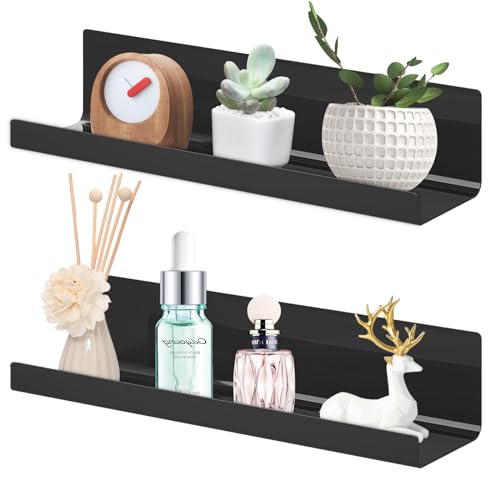 SHMSHNG Wandregal Ohne Bohren Schweberegal 2er Set, 38cm Acryl Schwebend Regal Wand für Bücher and Fotos, Bilderleiste Weiss, Badezimmer Regal Ohne Bohren für Home, Arbeitszimmer, Küche von SHMSHNG