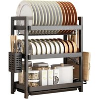 Shmshng - Abtropfkorb für die Spüle, 3-stufiges Abtropfgestell mit Schneidebretthalter, Essstäbchenhalter, Stecker in Schwarz – RWSink Drainer Basket von SHMSHNG