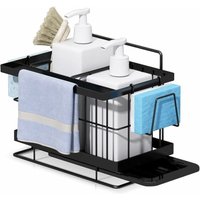 Küchenspülen-Organizer, Wandaufbewahrung für Schwamm, Bürste, Spülmittel, schwarzer Schwammhalter aus Edelstahl zur Wandmontage – 20 x 16 x 14 cm – von SHMSHNG