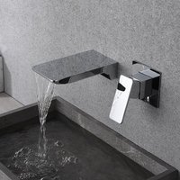 Shmshng - Schwarzer, verdeckter Waschtisch-Mischhahn zur Wandmontage, 2-Loch-Wasserhahn mit Wasserfall-Effekt, Messing-Silber-Mischhahn – Shmshng - Schwarzer, verdeckter Waschtisch-Mischhahn zur Wandmontage, 2-Loch-Wasserhahn mit Wasserfall-Effekt, Messing-Silber-Mischhahn – von SHMSHNG