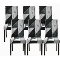 Shmshng - Stretch-Stuhlhussen für Esszimmerstühle (geometrisches Schwarz, 6er-Pack), waschbare universelle Stuhlhussen, leicht zu reinigende von SHMSHNG