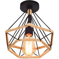 Vintage Retro Deckenlampe Industrielle Deckenleuchte Rautenförmiger Metallkäfig mit Hanfseil Eisen Kronleuchter Pendelleuchte für Wohnzimmer von SHMSHNG