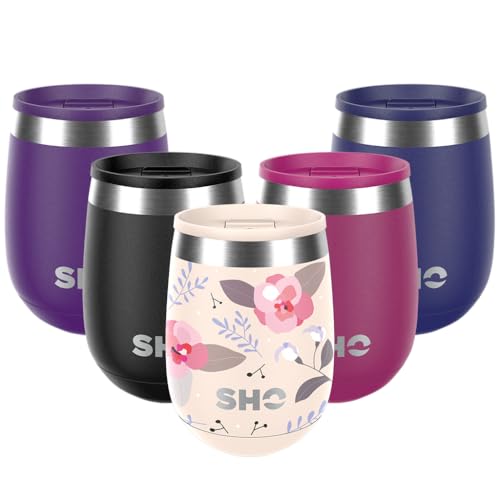 SHO Pacto – ultimative isolierte Edelstahl-Kaffeetasse & Weinglas ohne Stiel – 8 Stunden heiß, 12 Stunden kalt – 360 ml – BPA-frei (Summer Romance, 360 ml) von SHO