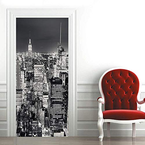 SHOMEY 3D Türaufkleber New York City Nachtansicht 90 x 200 cm Türtapete selbstklebend TürPoster, Fototapete Poster Tapete Aufkleber DIY Wandbild PVC Wasserdichte Tapete von SHOMEY