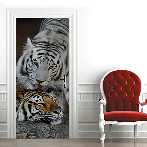SHOMEY 3D Türaufkleber Weißer Tiger 90 x 200 cm PVC Selbstklebende Wasserdichte Abnehmbare Art Decals für Dekoration Wandbild von SHOMEY