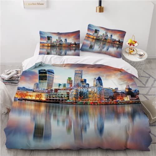 SHOMEY Bettwäsche 135x200 Londoner Skyline Bettbezug für Kinder Jungen Mädchen Weich Atmungsaktiv Microfaser bettwäsche von SHOMEY