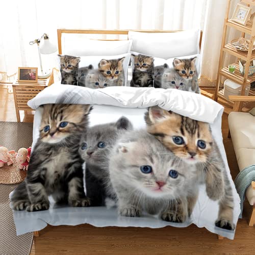 SHOMEY Bettwäsche 155x220 Katze Bettbezug Weiche Atmungsaktive Hypoallergen Bettwasche Set und 2 Kissenbezug 80x80 cm mit Reißverschluss von SHOMEY