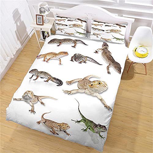 SHOMEY Bettwäsche Set 3D Gecko Bettbezug 135 x 200 cm und Kissenbezug 80 x 80 cm für Kinder Boy Mikrofaser von SHOMEY