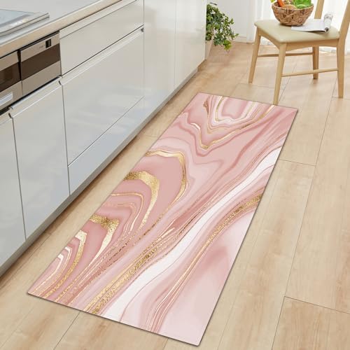 SHOMEY Küchenläufer Waschbar Rosa Marmor 60x180 cm rutschfest Küchenmatte Küchenteppich Teppich Küche Läufer Fußmatte Badematten von SHOMEY