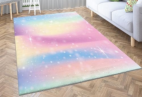 SHOMEY Teppich Regenbogen Mit Farbverlauf 140x200 cm 3D KinderTeppich Dekoration Schlafzimmer Kinderzimmer Wohnzimmer, Modern rutschfest Waschbar Flanell Teppiche von SHOMEY