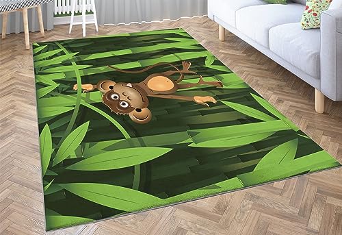 SHOMEY Teppich Wohnzimmer Kurzflor Cartoon-AFFE 60x120 cm Weicher Flauschig Flanell Teppich Waschbar Modern In & Outdoor Teppich für Schalfzimmer Esszimmer Garten Terasse von SHOMEY
