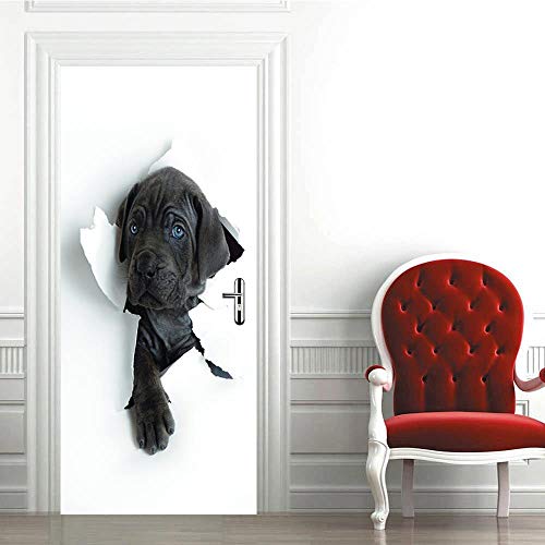 SHOMEY Türtapete Selbstklebend Schwarzer Hund 95 x 215 cm Türposter Fototapete Poster Tapete PVC 3D Türaufkleber Selbstklebend DIY Türbild Wandbild von SHOMEY