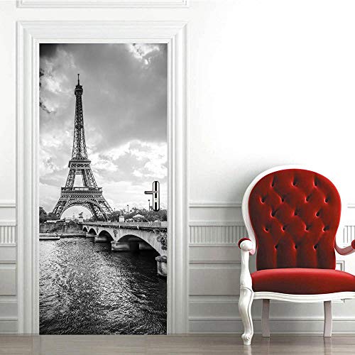 SHOMEY Türtapete selbstklebend Graues Paris 77 x 200 cm Türposter Türaufkleber Selbstklebend Fototapete Türfolie Türtapete 3D Tür Aufkleber Wand-deko Dekoration Wohnung von SHOMEY