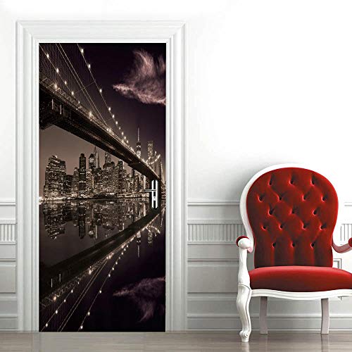 SHOMEY Türtapete selbstklebend New York Nachtansicht 77 x 200 cm Türposter Türaufkleber Selbstklebend Fototapete Türfolie Türtapete 3D Tür Aufkleber Wand-deko Dekoration Wohnung von SHOMEY