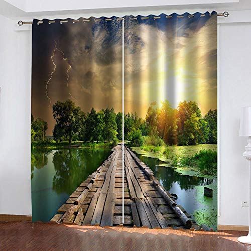 SHOMEY Verdunklungsvorhänge Mit Ösen Holzbrücke 2X 168x 229 cm 2Er Set 3D Muster Gardinen Wohnzimmer Schlafzimmer Ösenvorhang Blickdicht Verdunklungsgardine von SHOMEY