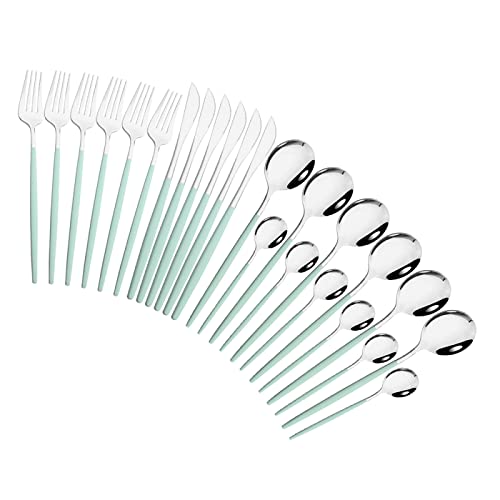Besteck Set Edelstahl Geschirr Set Messer Gabeln Kaffeelöffel Tafelgeschirr 24 Teiliges Set Mint Silber Besteck Set Edelstahl Geschirr Set Messer Gabeln Kaffeelöffel Tafelgeschirr 24 Teiliges Set Mint Silber von SHOORR