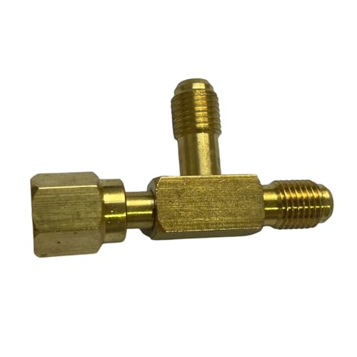 SHOOYIO Messing-T-Typ-Adapter, 0,64 cm Gewinde für R134A R22 R407C Kältemessgerät, Vakuum-Verteiler-Set, auslaufsicherer Ladeanschluss von SHOOYIO