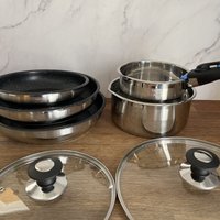 AM2493 : 8-teiliges Kochgeschirr Arthur Martin Bratpfannen und Töpfe aus Edelstahl mit Zubehör, Alle Herdarten Einschließlich Induktion von SHOP-STORY