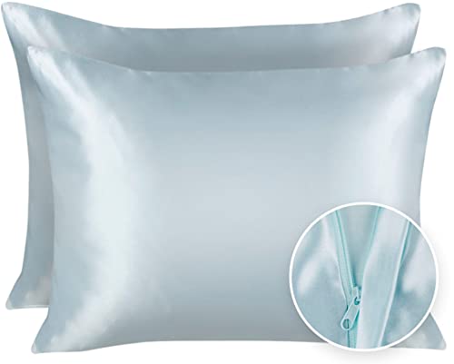 ShopBedding Luxus Satin Kissenbezug für Haare - Standard Satin Kissenbezug mit Reißverschluss, Babyblau (Kissenbezug 2er Set) - Blissford von SHOPBEDDING