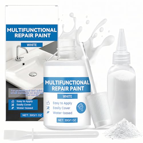 SHOPPGO Badewannen Reparaturset Weiß, 2in1 Emaille Reparaturset+Keramikpaste, Waschbecken Reparaturset für Kleinere Schäden und Kratzer in Bad und Küche, 30ml + 30ml von SHOPPGO