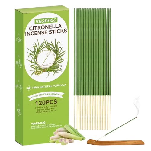 SHOPPGO Räucherstäbchen Citronella, Citronella Incense Sticks, Räucherstäbchen Set mit Halter, Für Zuhause, Drinnen, Draußen, Garten, Terrasse, Camping, 120 Count SHOPPGO Räucherstäbchen Citronella, Citronella Incense Sticks, Räucherstäbchen Set mit Halter, Für Zuhause, Drinnen, Draußen, Garten, Terrasse, Camping, 120 Count von SHOPPGO