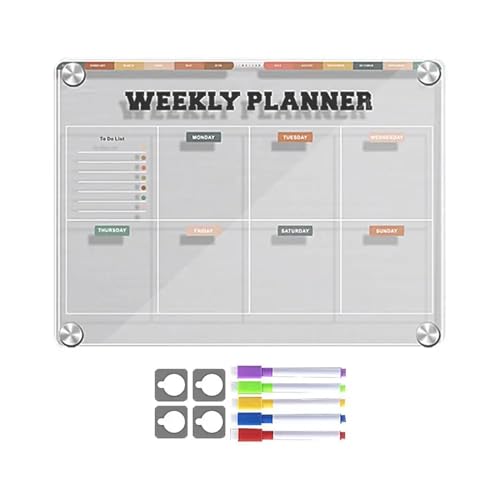 SHOSTYY Kühlschrankmagnet-Aufkleber, Kalendertafel, Planer, wiederverwendbar, magnetisch, trocken abwischbar, Tafel, Zeitplan, transparentes Acryl, Kühlschrank, Nachrichtenmenü(Weekly plan) von SHOSTYY