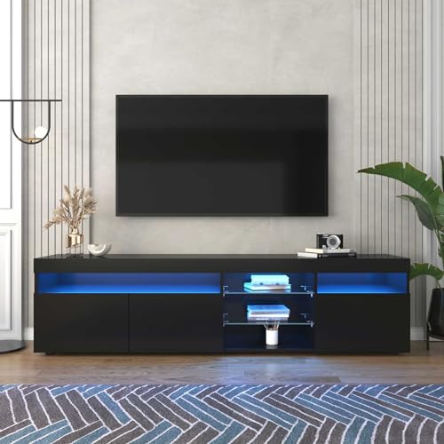 SHOSYEL Moderner TV-Schrank mit Heller Panel, Variable LED-Beleuchtung, TV-Board mit 3-Türen, TV-Lowboard für Wohnzimmer Schlafzimmer Möbel,180cm (Schwarz) von SHOSYEL