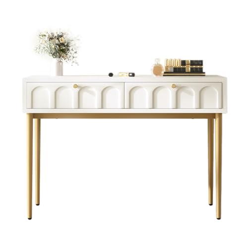 SHOSYEL Schminktisch mit 2-Schubladen, cremeweiß Schlafzimmer Sideboard, Flur Kommode, H76.5/B100/T45 cm von SHOSYEL