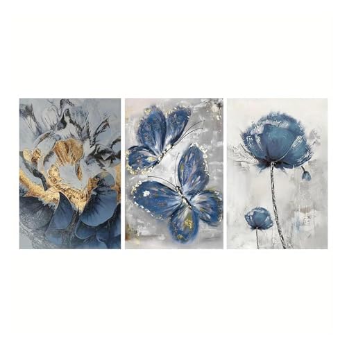 SHOUXI Moderne Kunst Poster Set 3er-Set Luxus-Wandkunst Mit Blumen- Und Schmetterlingsmotiv, Leinwanddruck, Ohne Rahmen, Für Wohnzimmer, Zimmerdekoration, Poster(40x60cm) von SHOUXI