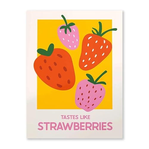 SHOUXI Moderne Kunst Poster Set Rosa Orange Bunte Leinwand Malerei Kein Rahmen Erdbeere Zitrone Poster Moderne Avantgarde Mädchen Schlafzimmer Dekorative Wandkunst(D,30x40cm) von SHOUXI