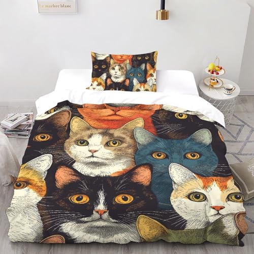SHOVERKD Viele Kätzchen Steppbrett Set 3D Effekt Süß Lund Tiere Für Jugendliche, Mikrofaser Polyester Mit Verstecktem Reißverschluss 2Pcs Inkl. Kissenbezug Single（135x200cm） von SHOVERKD