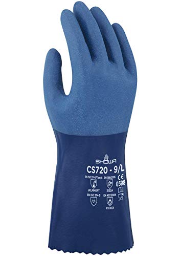 SHOWA CS720 Nitril Chemikalienbeständige Schutzhandschuhe mit Polyester/Nylon-Futter und Rauer Textur, 30,5 cm Lang, Blau, L von SHOWA