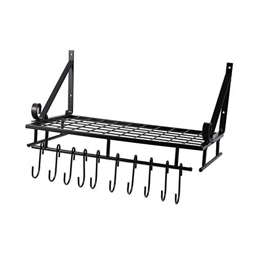 SHOWERORO Wandmontierter Küchenregal Topfständer Aus Metall Aufbewahrungsständer Für Küchenutensilien Faltbar Mit Haken Für Küche Und Esszimmer Platzsparend von SHOWERORO
