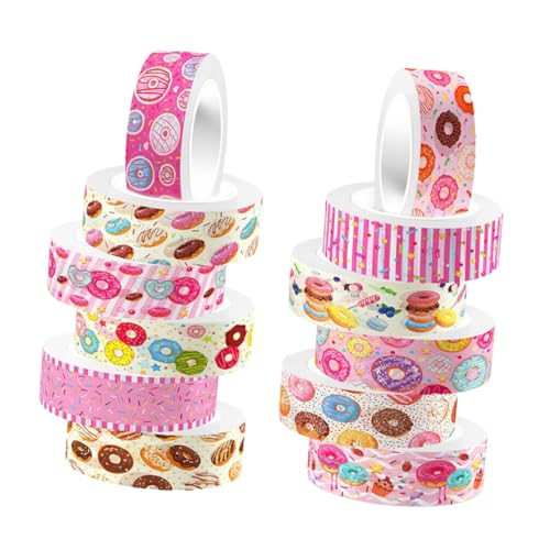 SHOWERORO 12 Rollen Dekoratives Washi Tape mit Donut Motiven Multifunktionale Diy Klebebänder für Scrapbooking Journaling und Bastelprojekte für Bastelenthusiasten von SHOWERORO