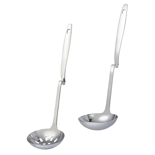 SHOWERORO 2 Stück Suppensieb Portionslöffel Campingsieb Abtropffläche Schlitze Mit Sieb Schöpfkellen Buffet Servierlöffel Serviergeschirr Netz Groß Silberfarben Edelstahl von SHOWERORO