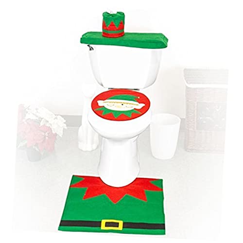 SHOWERORO Elfen-Toilettendekoration weihnachtsdeko Geschenke für den einzug weihnachtliche Badezimmerdekoration konturierte Toilettenmatte Weihnachten einstellen Toilettenabdeckung schmücken von SHOWERORO