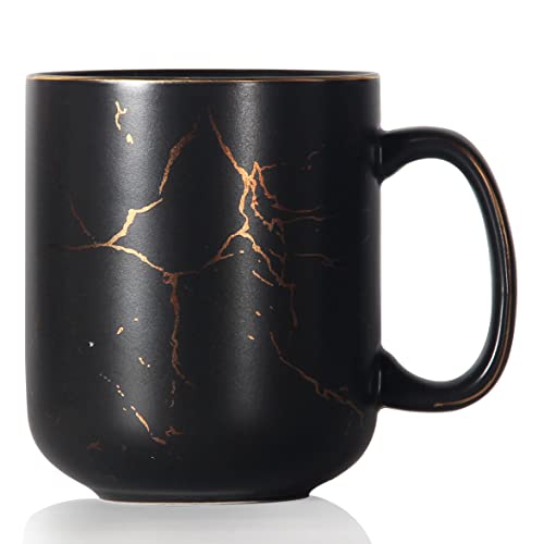 SHOWFULL 600ml große Tasse Luxus mit Goldmuster Inlay, Keramik Marmor Teetasse mit Griff für Männer und Frauen, Mattschwarz von SHOWFULL