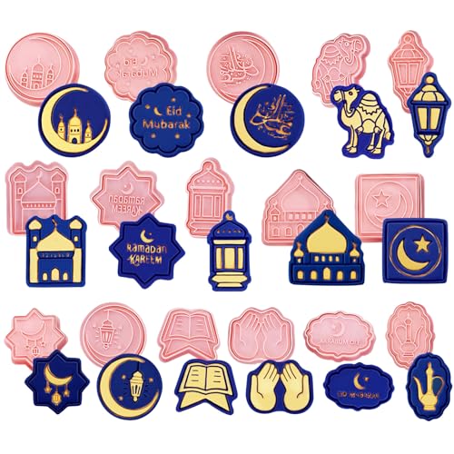 16 Stück Eid Mubarak Ausstechformen Set, Ramadan Keksausstecher 3D Ausstecher Plätzchenformen, Ramadan Islamischen Muslimischen 3D Keksform, DIY Kuchen Backen Fondant Partydeko Cookie Cutter von SHOWHEEL