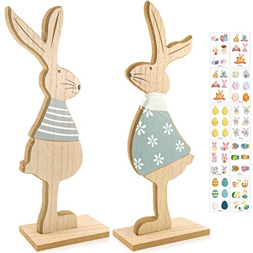 Osterdeko Osterhase Deko,2er Set,Deko Aufsteller für Ostern,Osterhasen Deko Holz,Ostern Dekoration,Osterhasen Figuren,Osterhase Holz,Deko-Hase Osterhase aus Holz,Holz Figur Osterhase Deko von SHOWHEEL