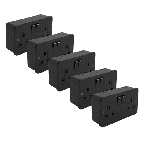 SH|P Doppelsteckdose – 13 A mattschwarzes Metall verkleideter 2-Gang-Steckdose mit Metalloberfläche – robust, modernes Finish, BS 1363 zertifiziert (5 Stück) von SHPELEC