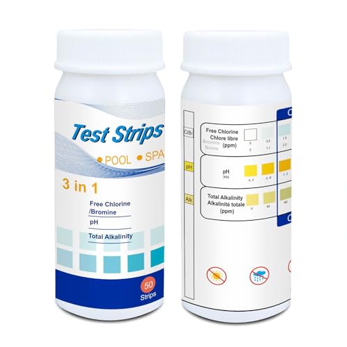 SHPUJUN 100 Stück Pool Teststreifen 3-In-1, Pool Und Messgerät Tester Wassertester, Wasser Strips, Digital Pooltester, Messstreifen für Ph-Wert/Härte/Freies Chlor/Alkalinität/Basen von SHPUJUN