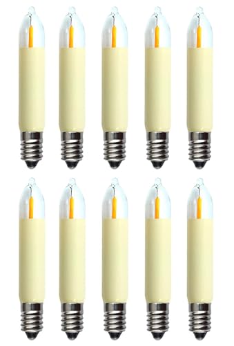 10 Stück LED Filament Kleinschaftkerze 14V 0,2W E10 für Schwibbogen mit 16 Brennstellen, Riffelkerze Ersatzlampe Lichterkette, Pyramide von SHR