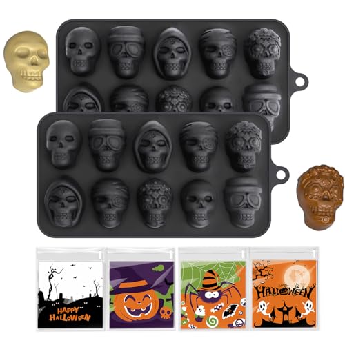 3 teiliges Set 10 in einer Reihe Halloween Silikonform, Totenkopf Schokoladenform, lebensmittelechtes Silikon, geeignet für selbstgemachte Süßigkeiten, Pudding, Eiswürfelform von SHRADS