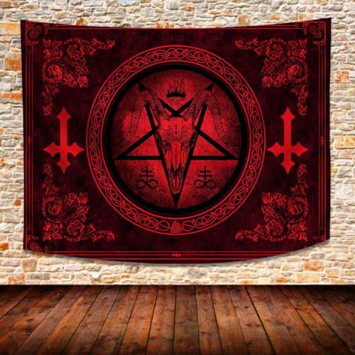 SHRAPHY Goat Head Pentagramm Tapisserie 203,3 x 152,4 cm Gothic Teufel Dämon Satanisches Symbol Mysteriöser Hippie Wandbehang für Wohnzimmer GTXTUH384 von SHRAPHY